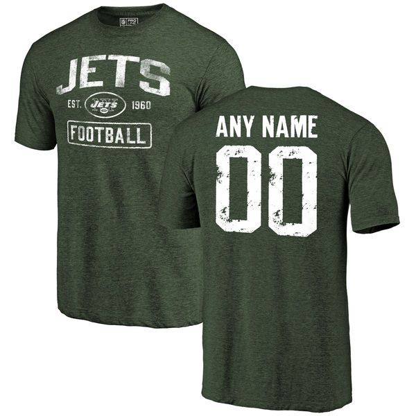 Men Green New York Jets Distressed Custom Name and Number Tri-Blend Custom NFL T-Shirt